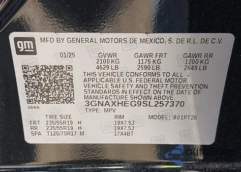 2025 Chevrolet Equinox Fwd Lt из США, поврежденный, VIN 3GNAXHEG9SL257370